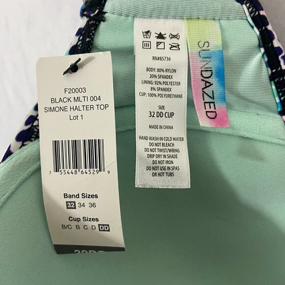 Sundazed Womens Simone Bra-Sized Bikini Halter Top Padded Push-Up Underwire 32DD - Picture 5 of 6